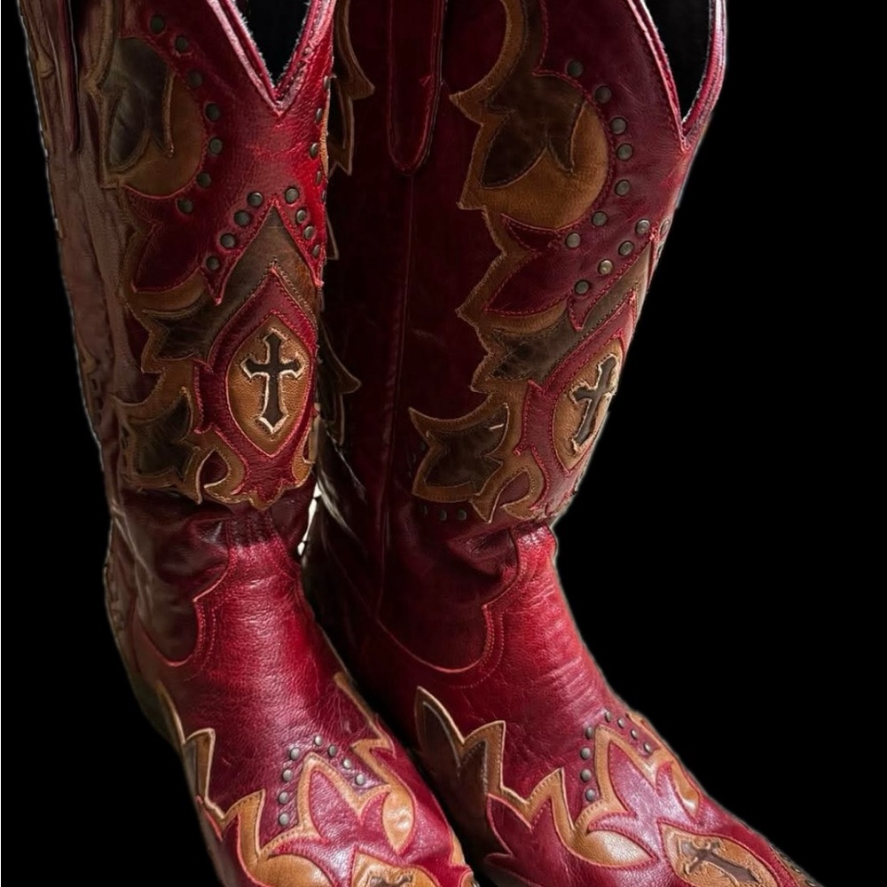 Red and Brown Western Cowboy Boots